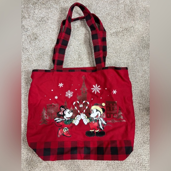 Walt Disney World Parks Red Christmas Holiday Tote Mickey Minnie Magic Kingdom - Picture 1 of 11